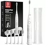 Oclean Elektrische Zahnbürste Flow Gift Set, 180 Tage Akkulaufzeit Sonic Electric Toothbrush mit Reiseetui und 6 Bürstenköpfen, 5 Modi Schallzahnbürste mit IPX7 Wasserdicht, Weiß