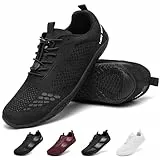 Geweo Barfuss Schuhe Damen Sommer Bequem Barfußschuhe Herren mit Breite Zehenbox Barfuß Sneaker für Fitnesss Gym Sportschuhe Atmungsaktiv Turnschuhe Zero-Drop Sohle Laufschuhe Unisex Schwarz 39EU