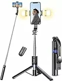 Selfiestick mit Stativ und Fernbedienung, 2 Fülllicht Handy Stativ für Smartphones, Handystativhalter Kompatibel mit iPhone, Android für Selfie, Video, Live-Streaming