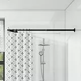 Duschvorhangstange L Form, [62-122 cm] × [62-122 cm] Verstellbare Duschstange Ecke, Duschvorhang Halterung mit 12 ringen & Deckenstütze für Badewanne/Badezimmer, Bohr-Montage Erforderlich (Schwarz)