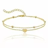 RWQIAN Damen Verstellbares Fußkettchen Edelstahl Wasserdichtes Fußkettchen mit Herz,Kettenlänge 20cm+5cm Gold