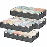 Budding Joy 4 Stück 90L Unterbettkommode, Aufbewahrungsbox mit Deckel Faltbare Unterbett Aufbewahrungsbox für Kleidung, Bettdecken und Bettwäsche, Grau