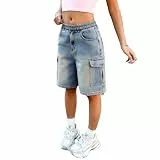 XINYUNZU Jeans Shorts Mädchen Sommer Jeanshose Kurz Leichte Sommerhose mit Gummizug Mode Kurze Hose mit Taschen Freizeitshorts Outdoor Casual Kurze Hosen für Kinder und Teenager Blau 9-10 Jahre