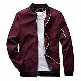 Generisch Winterjacke Herren Jacke Herren Einfarbig Stehkragen Durchgehender Reißverschluss Langarm Tasche Leichte Jacke Trenchcoat (Red, L)