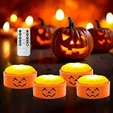 Gobesty Halloween Kürbis LED Lichter mit Fernbedienung, 4 Stück Halloween Kürbis Licht Batteriebetrieben, LED Kürbis Licht mit Timer, Jack-O-Laterne Lichts, Flammenlose Kerzen für Dekoration