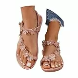 Flip Flop Damen,Orthopädische Sandalen Damen Elegant Coole Mit Fussbett Sandaletten Bequem Boho Flip Flops Flache Weichen Lässige Offene Zehentrenner Sommerschuhe Strandschuhe Beige 39/EU