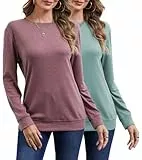 YUTILA 2er Pack Pullover Damen Rundals Einfabrig Langarm Sweatshirt Casual Lässig Bequeme Langarmshirt Sweater Herbst Winter
