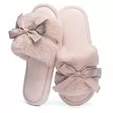 GOEWY Damen Schleifen-Hausschuhe mit Memory-Schaum, offene Zehen, flauschig, rutschfest für Indoor & Outdoor, weiches Geburtstagsgeschenk für Frauen & Mütter(Rosa 38/39)