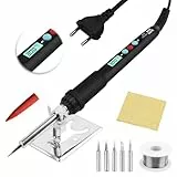Elektrischer Lötkolben Set,60W LCD Einstellbar Temperatur Lötkolben mit Ein/Aus Schalter,50g Lötdraht,5 Lötspitzen,lötkolben set,Soldering Kit,Lötset für Elektrische Arbeiten,Reparatur des Schweißens