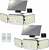 Solarlampen für Außen mit Bewegungsmelder, 160 LED Solarleuchten für Außen mit Alarmfunktion, 2000mAh 4 Modos IP67 Wasserdichte Solar Wandleuchte mit Fernbedienung für Garten, Garage - 2 Stück
