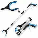 LINKINNO Faltbare Greifzange mit Magnet, Aluminium Müllzange Ergonomischer Greifer mit starkem Griff, Extra Langer Greifarm und 360° Drehkopf für Senioren(91cm, Blau)