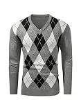 Meilicloth Pullover Herren V Ausschnitt Argyle Casual Grau L