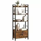 HOOBRO Bücherregal, Bücherschrank mit Türen und Ablage, Standregal, Aufbewahrungsregal mit 4 Ebenen, Industrie-Design, für Wohnzimmer, Büro, Küche, Arbeitszimmer und Flur EBF46SJ01