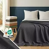 Blumtal Tagesdecke Baumwolle 220x240 cm - Musselin Decke Oeko-TEX Zertifiziert - Bettüberwurf 220x240 - Couch Überwurf - Kuscheldecke Baumwolle 100% - Decke Wohnzimmer Sofa - Bedspread Anthrazit