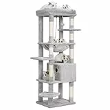 Heybly Kratzbaum, mit Decken, für große Katze, Katzenbaum, große Plattformen, Höhle, 50 x 50 x 153cm, Hellgrau HCT050W