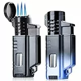 2 Stück Triple Jetflamme Feuerzeug, Gasfeuerzeug Jetflame Sturmfeuerzeug mit Schutzabdeckung Jet Sturmfeuerzeug, Metall Winddichtes Tragbares Aufblasbares Feuerzeug für Männer und Vater(ohne Gas)