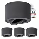 linovum SMOL 4 Stück Deckenstrahler Deckenspot Aufbauspot matt anthrazit LED Deckenleuchte extra flach & schwenkbar Deckenlampe Aufbaustrahler Ø 80 mm für LED Module
