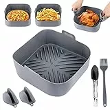 JOPHEK Silicone Mould for Hot Air Fryer, 20 cm Airfryer Zubehör Air Fryer Accessories Heißluftfritteuse Zubehör with Two Oven Gloves+Food Tongs+Silicone Oil Brush