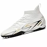 WEJIESS Fußballschuhe Herren High Top Fussballschuhe TF Kinder Stollenschuhe Jugendliche Athletics Trainingsschuhe Football Schuhe Hallsportarten Fußball Stiefel White 44 EU