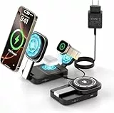 Aimtel 3-in-1 kabelloses Ladegerät für Mag Safe, faltbare Ladestation mit Licht, kompatibel mit iPhone 16/16 Pro Max/15/14/13/12/11, Apple Watch 10/Ultra 2/9/8/7/6/SE, Air Pods Pro/4/3/2 (schwarz)