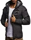 Leif Nelson Strickjacke Herren mit Kapuze & Reissverschluss (Schwarz, Größe M) - Strick Sweatjacke Männer Cardigan für Winter & Sommer