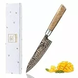 zayiko BlackMagma Damastmesser I 14 cm Klinge aus Damaststahl mit Kupfer & Bronze sowie Ahornholzgriff I Edles Damast Küchenmesser in Geschenkbox Allzweckmesser
