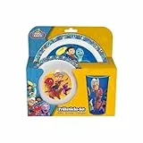 p:os 35133 - Dino Ranch Frühstücksset, 3-teiliges Geschirrset mit Teller, Schüssel und Becher, Kindergeschirr aus Kunststoff, spülmaschinen-/mikrowellengeeignet