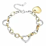 Emibele Herzarmbänder Für Frauen, Edelstahl Rostfrei Gold Silber Armband Mit Herzcharm, Verstellbare Sicherheitsverschluss Silberhandkette,Romantischer Schmuck Valentinstagsgeschenke Für Frauen Männer