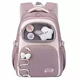 Myhozee Schulrucksack Mädchen Große Kapazität für 15.6 Zoll Laptop, Wasserabweisender Nylon Schulranzen mit 7 Taschen und Ergonomischem für 1.-7. Klasse Grundschule Mittelschule Lila