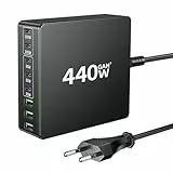 HSSNS USB-C Ladegerät Mehrfach: 440W 8 Ports Schnellladegerät mit 5 USB-C und 3 USB-A, Dual-PD PPS USB Netzteil für Laptop, MacBook, iPad, iPhone 16/15/14 Serie, Samsung und mehr
