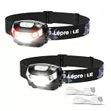 Lepro LE Stirnlampe Wiederaufladbar, 1300 Lux Superhell Kopflampe mit Rotlicht, 5 Lichtmodi, IPX4 wasserdichte Mini LED Stirnlampe Stirnleuchte, 2er USB Headlamps für Angeln Campen Joggen
