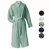 heimtexland ® Bademantel Waffelpique Reisebademantel Saunamantel 100% Baumwolle Oekotex leicht schnelltrocknend hautfreundlich für Damen und Herren Typ881 Mint L
