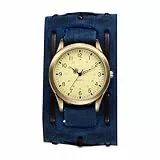 JewelryWe Herrenuhr Steampunk Uhren mit Lederarmband: Halloween Punk Analog Quarz Armbanduhr Herren 24-Stunden Zifferblatt Dual-Use Uhr mit Blau Abnehmbarem Breit Echtleder Leder Armband