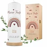 GRAVURZEILE Bedruckte Kerze - Taufkerze Regenbogen - brilliant bedruckte Kerze zur Taufe - Personalisiertes Taufgeschenk für Mädchen & Jungen - Hochwertige Stumpenkerze 250/80 mm - Farbe: Rot