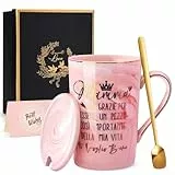 Biching Regola Mama Geschenk Mutter Geburtstag - Geschenke 400ml Keramik Kaffeetasse Original Nützlich Personalisiert, Deckel, Löffel, Karte, elegante Geschenkbox