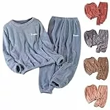 Generisch Frottee Schlafanzug Damen Lang Winter, Set Zweiteiliger Schlafanzug Herren Lang Flanell Pyjama Damen Lounge Set Pyjama Herren Hausanzug, L-5XL