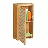 Relaxdays Bad Hängeschrank, Bambus, 2 Fächer, höhenverstellbarer Einlegeboden, Badschrank HxBxT: 66 x 35 x 20 cm, Natur, 1 Stück, Hellbraun, Grau