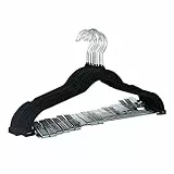 SVITA 10er Set Kleiderbügel Hosenbügel mit Clips und Samt-Bezug Schwarz