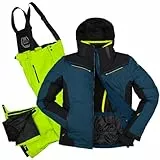Killtec Herren Skianzug Größe S - aus Skijacke dunkelblau schwarz und Skihose neon grün - mit 10000mm Wassersäule - wasserdicht, atmungsaktiv