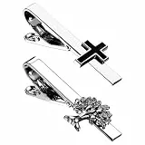 JewelryWe Krawattenklammer mit Kreuz & Lebensbaum Herren: 2 Stück Elegante Krawattennadel für Anzug Business Hochzeit Vintage Metall Krawatten Halter Tie Clip 5,5cm Modeschmuck für Männer