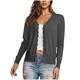 EMATOP Strickjacke Damen Leichte Langarm Cardigan Casual Einfarbig Bolerojacke Elegant Bequem Strickpullover V-Ausschnitt Klassisch Übergangsjacke Vorne Offen Pullover Freizeit Kurz Jacke