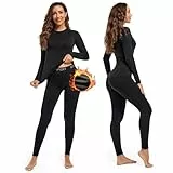 Leeboom Thermounterwäsche Damen Atmungsaktiv Funktionsunterwäsche Warm und Flexibel Skiunterwäsche Set Mit Innenfleece für zu Hause und Wintersport (Schwarz, L)