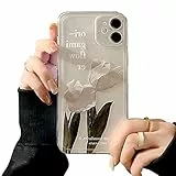 Fycyko Kompatibel mit iPhone 11 Hülle Transparent Aesthetic Blumen Hülle iPhone 11 Schön Weiß Flowers Malen Design Girls Elegant Handyhülle Silikon Soft TPU Dünn Clear Handy Case