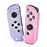 DLseego Schutzhülle für Switch/Switch OLED Controller, Transparenz Glitter Soft TPU Switch Joycon Controller Schutz Grip Case Shell,Linke und Rechte Griffe, Klar Lila+Rosa