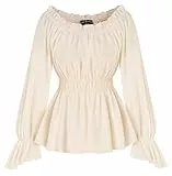 SCARLET DARKNESS Damen Trachtenbluse Schulterfreies Oberteil Langarm Elastische Taille Wikinger Kleidung Aprikose M