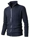 Harbrosrce Herren Strickjacke Cardigan Stehkragen Freizeitjacke Pullover Kabelstrick Sweatjacke mit Reißverschluß