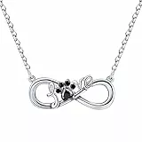 Yuluzeln Hund Katze Pfotenabdruck Halskette für Mädchen Frauen, Sterling Silber Tier Pet Haustier Infinity Halsketten, Erinnerungsgeschenke Welpenpfote Liebe Herz Anhänger