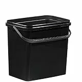 Kunststoff Eimer schwarz mit 10 Liter Volumen, rechteckig, perfekt geeignet für Lebensmittel und Lagerung, mit Henkel und Deckel. Wieder verschließbar, lebensmittelecht
