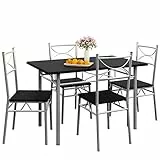 Casaria® Esstisch mit 4 Stühlen Holz 5-TLG Set Metall 110x70cm Industrial Esszimmer Küche Stühle Tisch Möbel Essgruppe Sitzgruppe Paul Schwarz