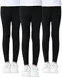 Domee Mädchen Leggings Lang Hosen Baumwoll Einfarbig 3er-Pack Schwarz 164-170 (Herstellergröße 170)